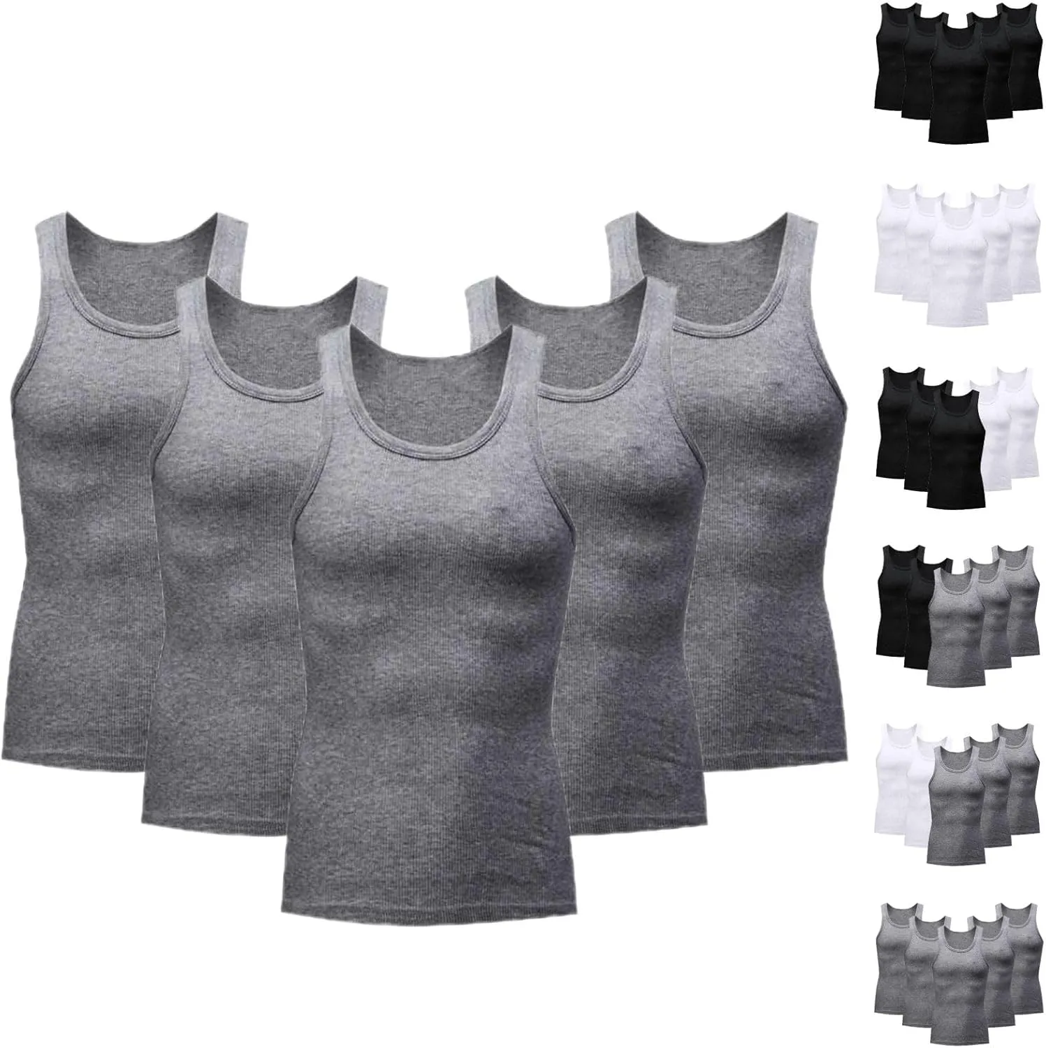5 Pack Men's Compression Undershirts Tank Tops Workout Gym Stomach Shapewear Body Shapers Slim Fit Muscle Shirt