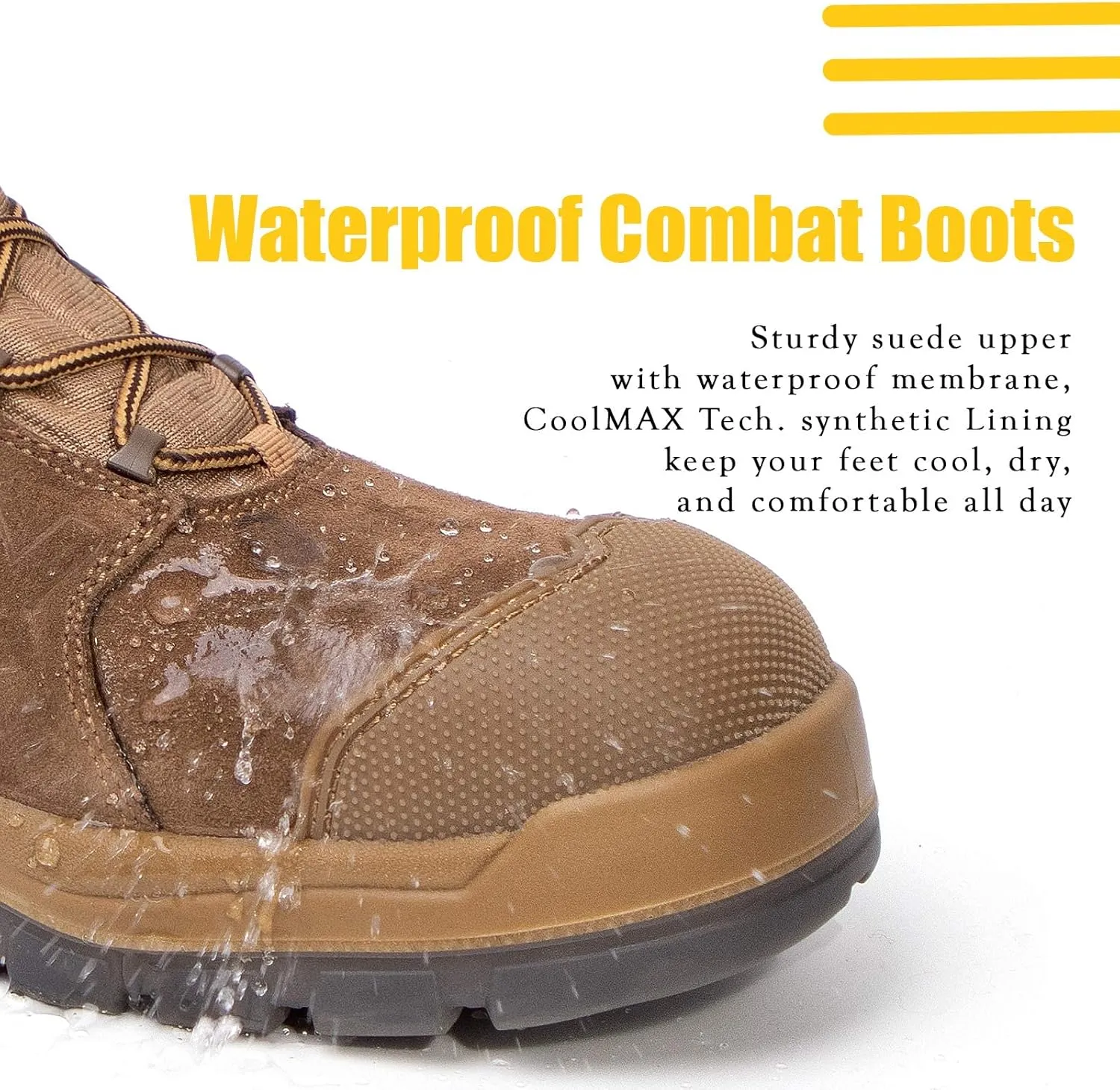8" Waterproof Men's Military Tactical Work Boots, Hiking Motorcycle Combat Slip/Oil Resistant Boots with YKK Side Zipper