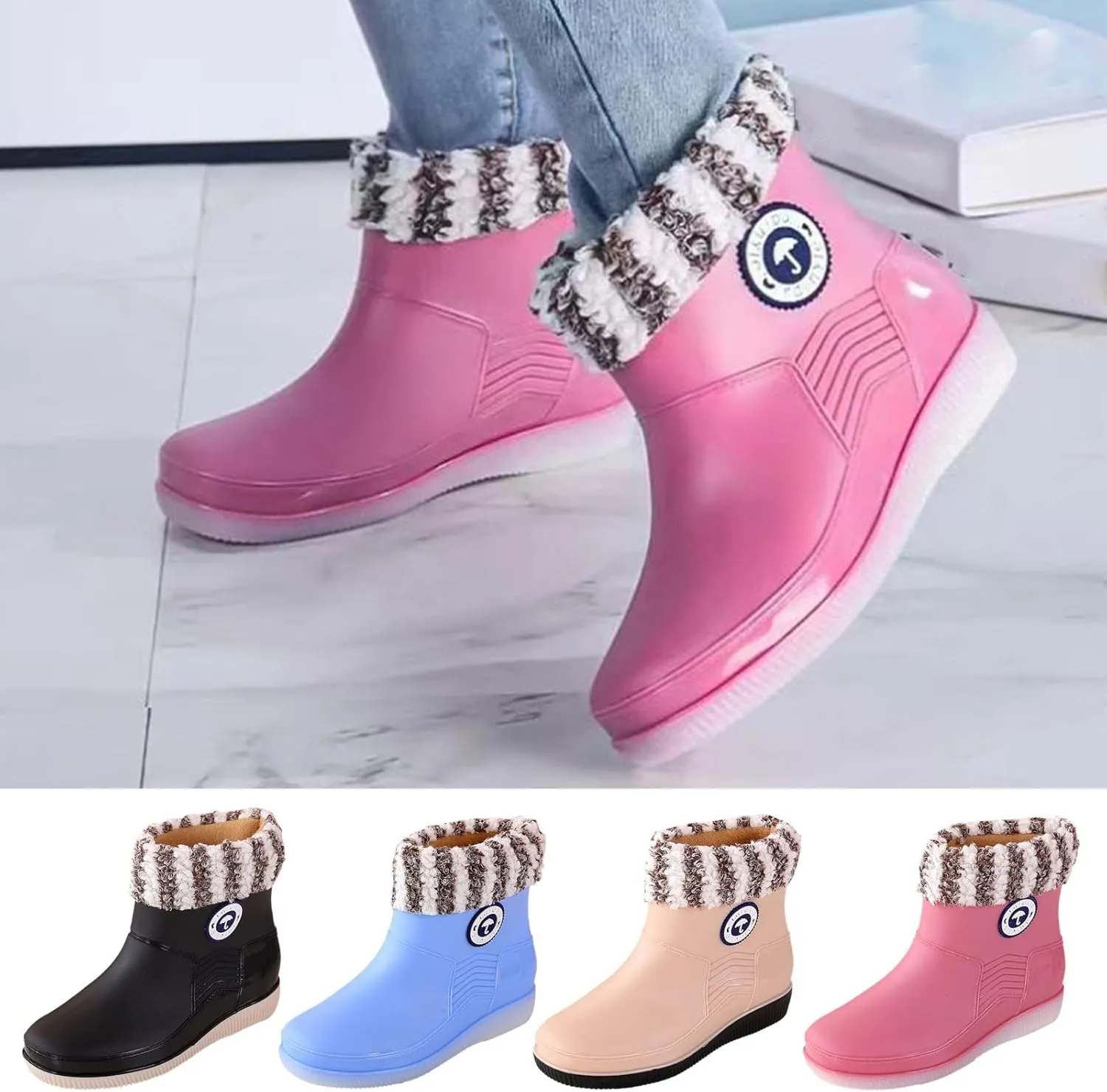 AMDBEL Rain Boots For Women, Women's Mid Calf Rain Boots Waterproof Garden Rain Shoes Anti-Slipping Rainboots for Ladies