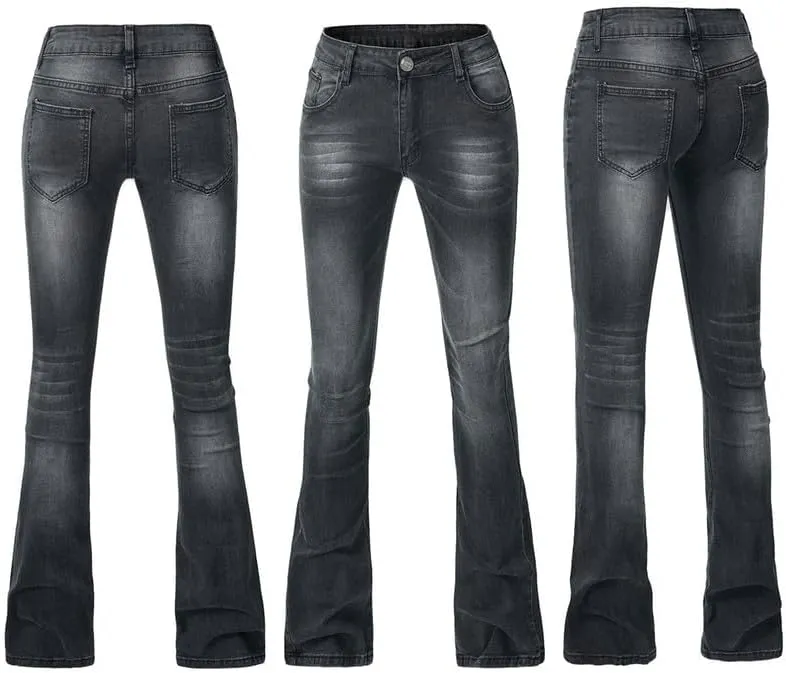 Andongnywell Women's Retro Mid Waisted Bootcut Jeans Plus Size Slim Fit Boot cuts Jeans Trousers