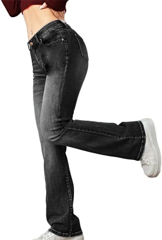 Andongnywell Women's Retro Mid Waisted Bootcut Jeans Plus Size Slim Fit Boot cuts Jeans Trousers