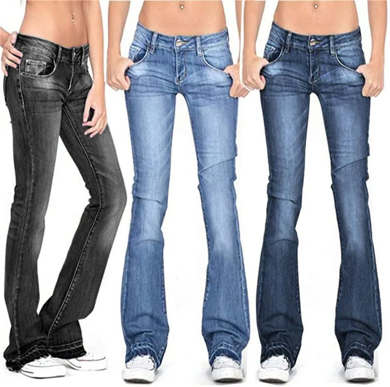 Andongnywell Women's Retro Mid Waisted Bootcut Jeans Plus Size Slim Fit Boot cuts Jeans Trousers