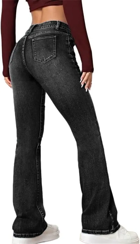 Andongnywell Women's Retro Mid Waisted Bootcut Jeans Plus Size Slim Fit Boot cuts Jeans Trousers