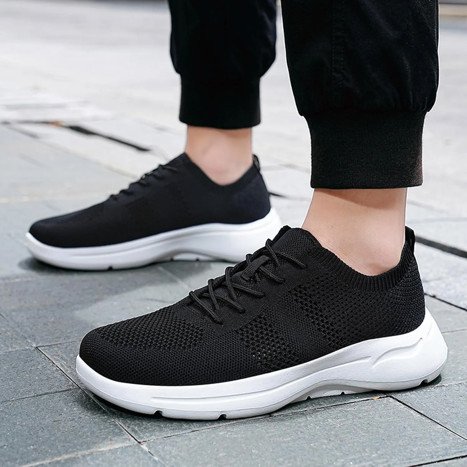 Arch Support Hiking Shoes for Men Breathable Elastic Fly Woven Mesh Sneaker Lightweight Diabetic Shoes for Men