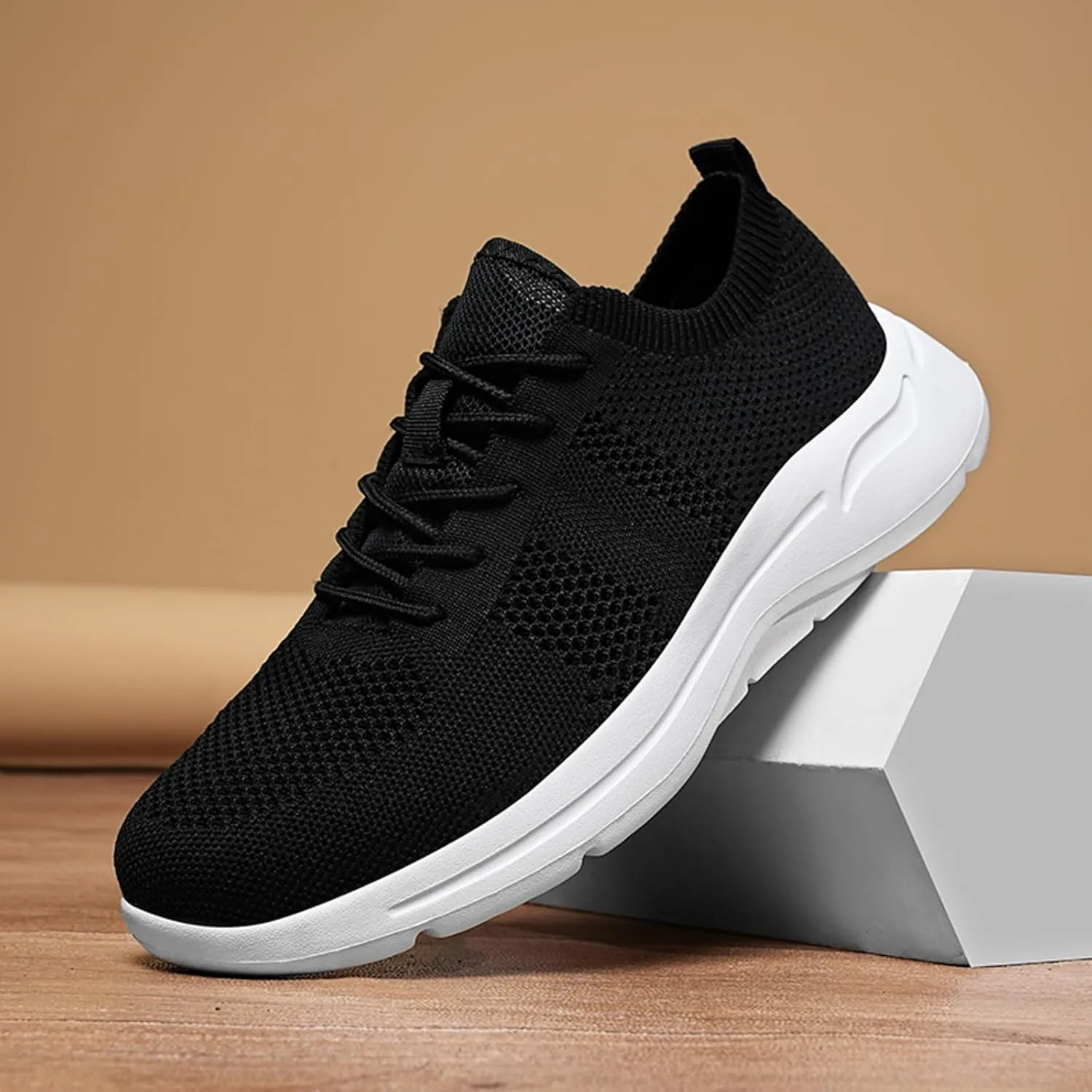Arch Support Hiking Shoes for Men Breathable Elastic Fly Woven Mesh Sneaker Lightweight Diabetic Shoes for Men