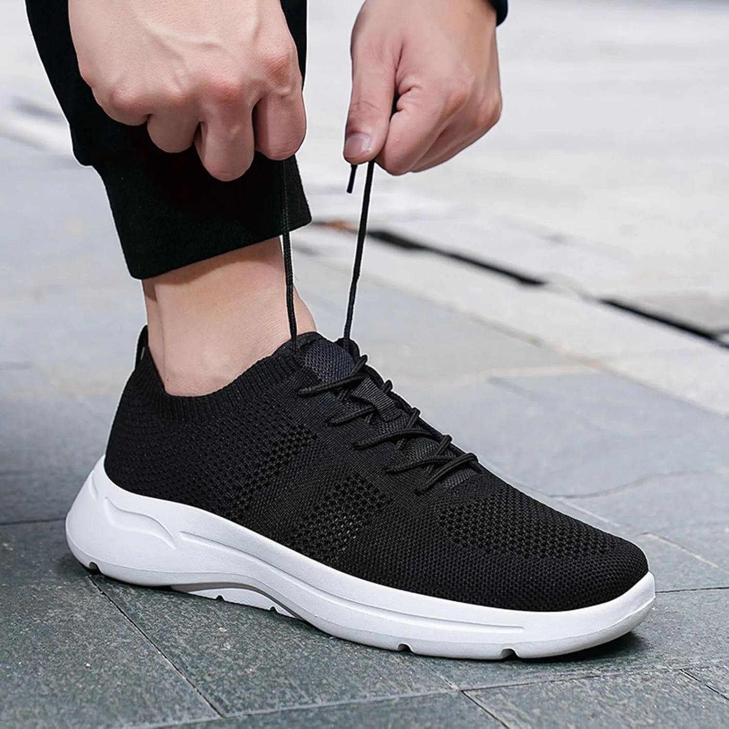 Arch Support Hiking Shoes for Men Breathable Elastic Fly Woven Mesh Sneaker Lightweight Diabetic Shoes for Men