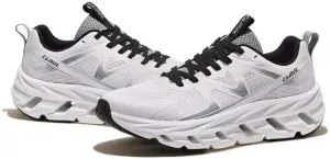 Athletic Running Shoes, White and Black, Mesh Upper, Cushioned Midsole, Lace-Up Design