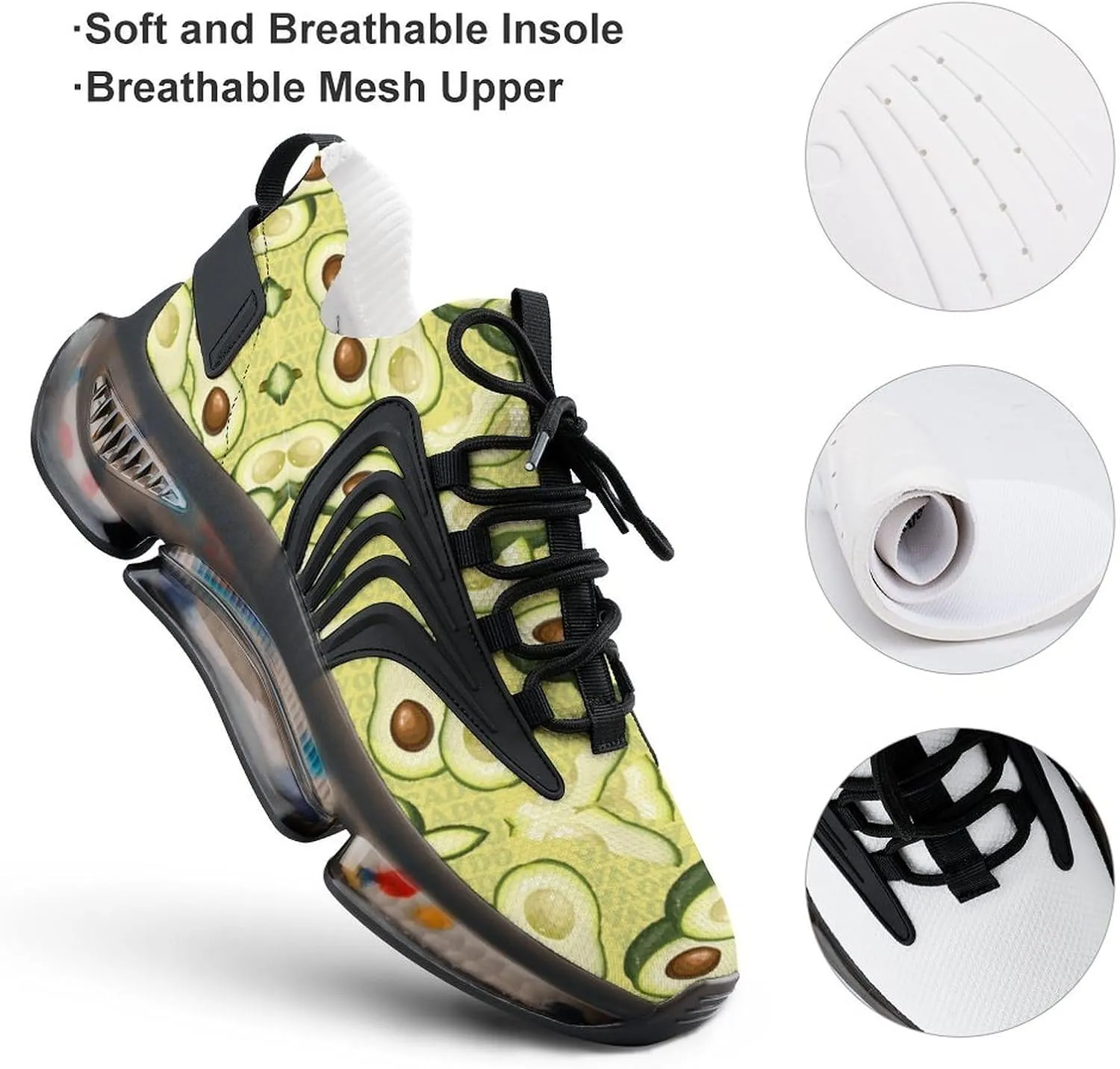 Avocados Fruit Men's Running Shoes Lightweight Walking Shoe Breathable Sneaker