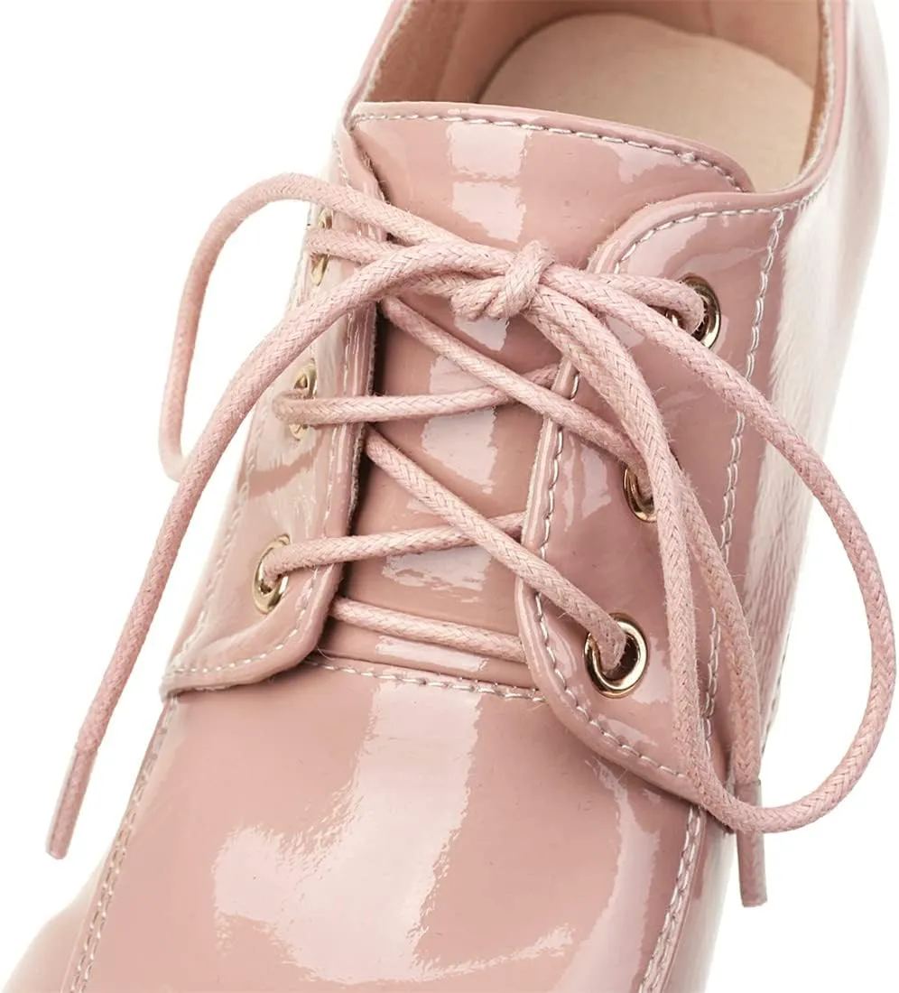 Betastella Women's Chunky Patent Leather Oxfords Platform High Heels Lace Up Pumps