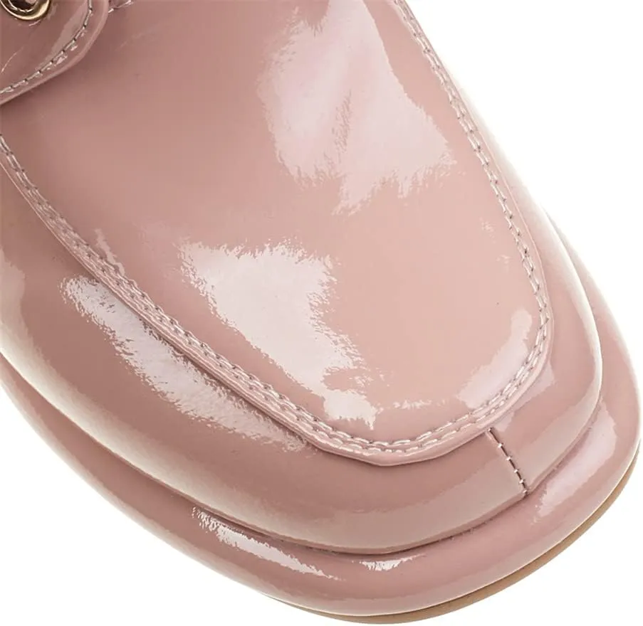 Betastella Women's Chunky Patent Leather Oxfords Platform High Heels Lace Up Pumps