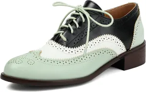 Betastella Womens Lace Up Wingtip Oxford Shoes Vintage Brogue Oxfords Round Toe Chunky Low Heel Pumps Shoes
