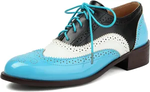 Betastella Womens Lace Up Wingtip Oxford Shoes Vintage Brogue Oxfords Round Toe Chunky Low Heel Pumps Shoes