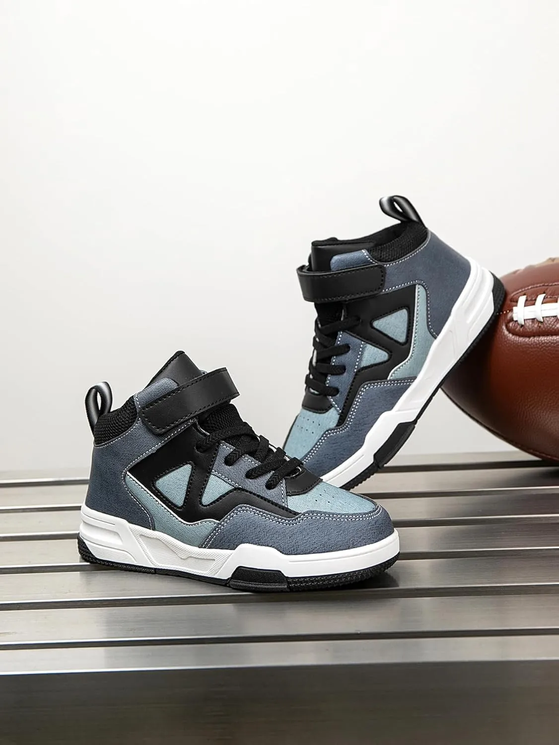 Boys Girls Outdoor Indoor Board Shoes with Leather Upper, Breathable and Comfortable with Soft Padded Neck, Fashionable Retro Street Style, Basketball Shoes Suitable for All Seasons