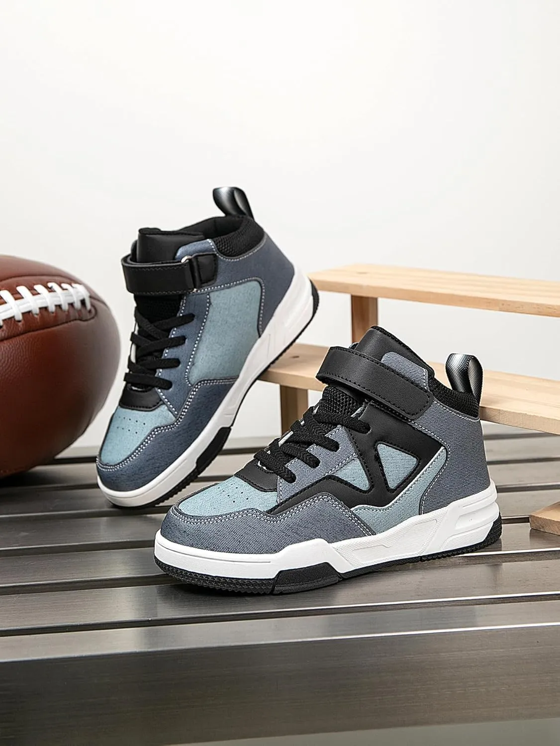 Boys Girls Outdoor Indoor Board Shoes with Leather Upper, Breathable and Comfortable with Soft Padded Neck, Fashionable Retro Street Style, Basketball Shoes Suitable for All Seasons