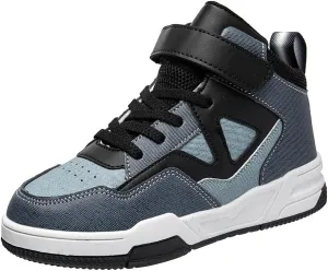 Boys Girls Outdoor Indoor Board Shoes with Leather Upper, Breathable and Comfortable with Soft Padded Neck, Fashionable Retro Street Style, Basketball Shoes Suitable for All Seasons