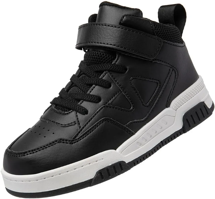 Boys Girls Outdoor Sports Board Shoes with Leather Upper, Breathable and Comfortable with Soft Padded Neck, Fashionable Retro Street Style, Basketball Shoes Suitable for All Seasons