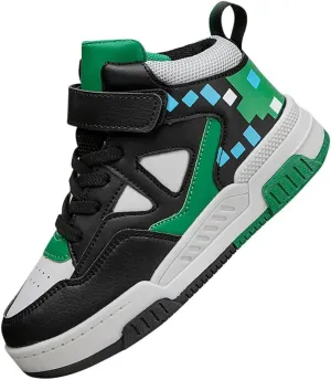 Boys Girls Outdoor Sports Board Shoes with Leather Upper, Breathable and Comfortable with Soft Padded Neck, Fashionable Retro Street Style, Basketball Shoes Suitable for All Seasons