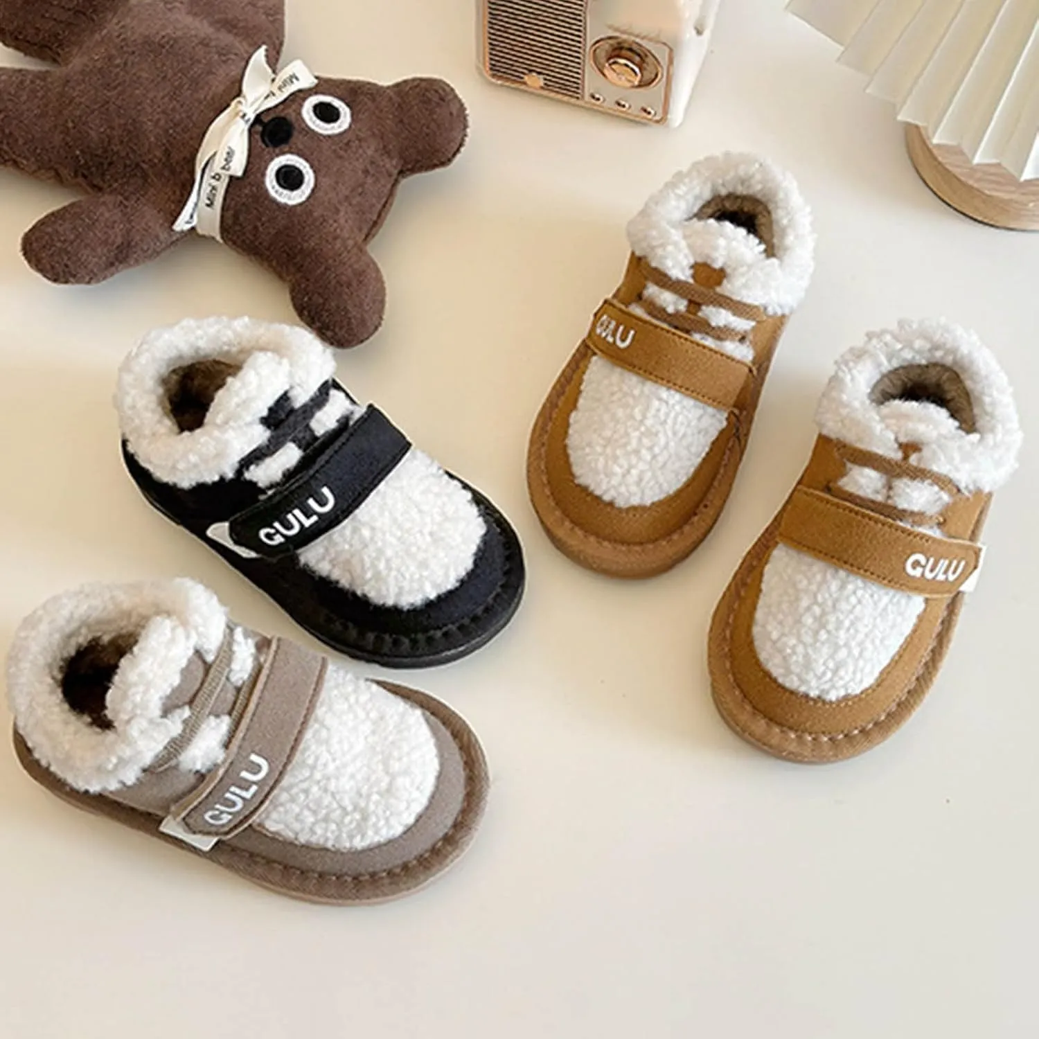 Boys Girls Winter Boots Toddler Snow Boots Kids Warm Fur Lined Boot Kids Ankle Boots Non-Slip Plush Thermal Booties