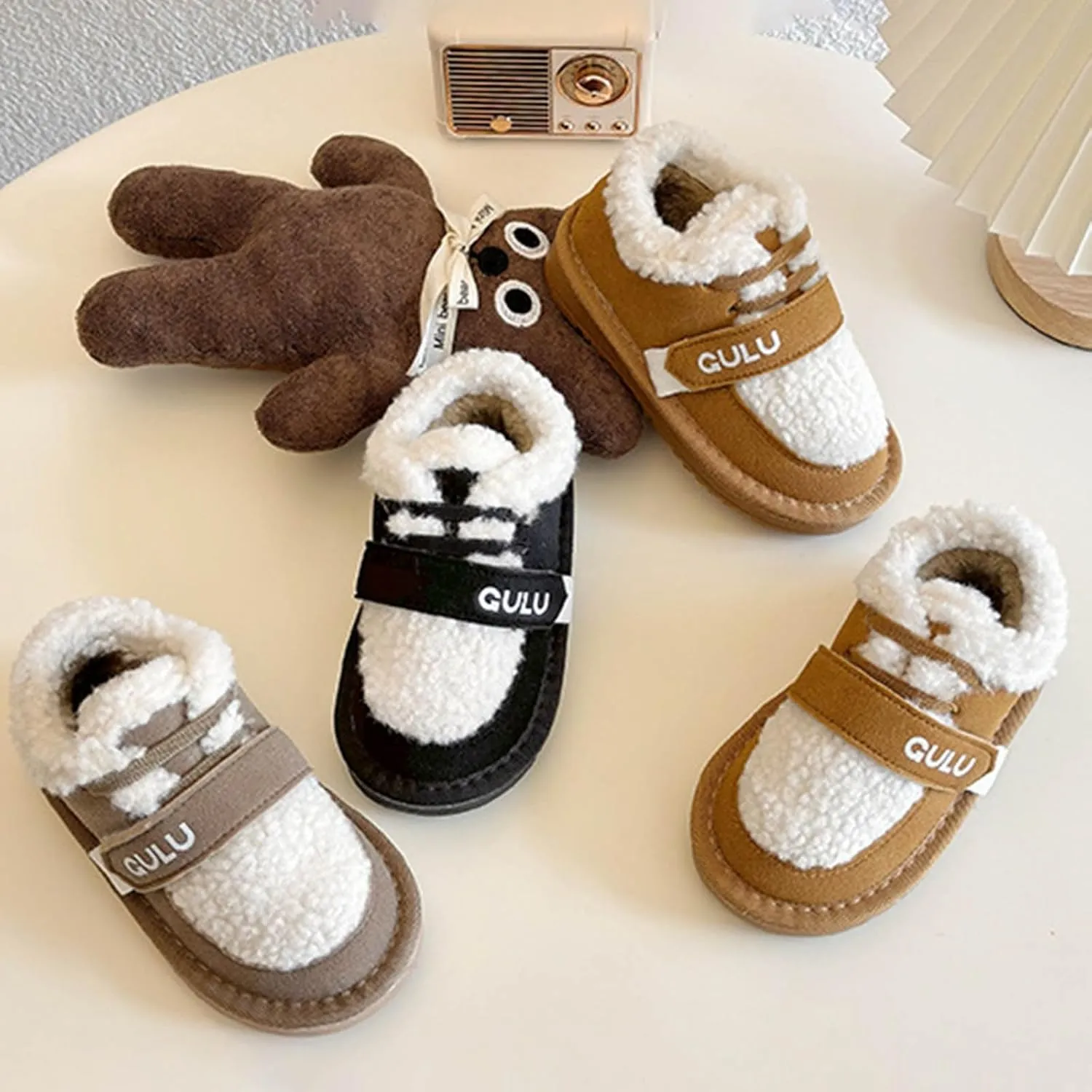 Boys Girls Winter Boots Toddler Snow Boots Kids Warm Fur Lined Boot Kids Ankle Boots Non-Slip Plush Thermal Booties