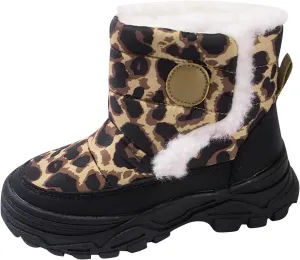 Boys Girls Winter Snow Boots Toddler Warm Fur Lined Boots Kids Non Slip Plush Ankle Mid Booties Outdoor Walking Shoes