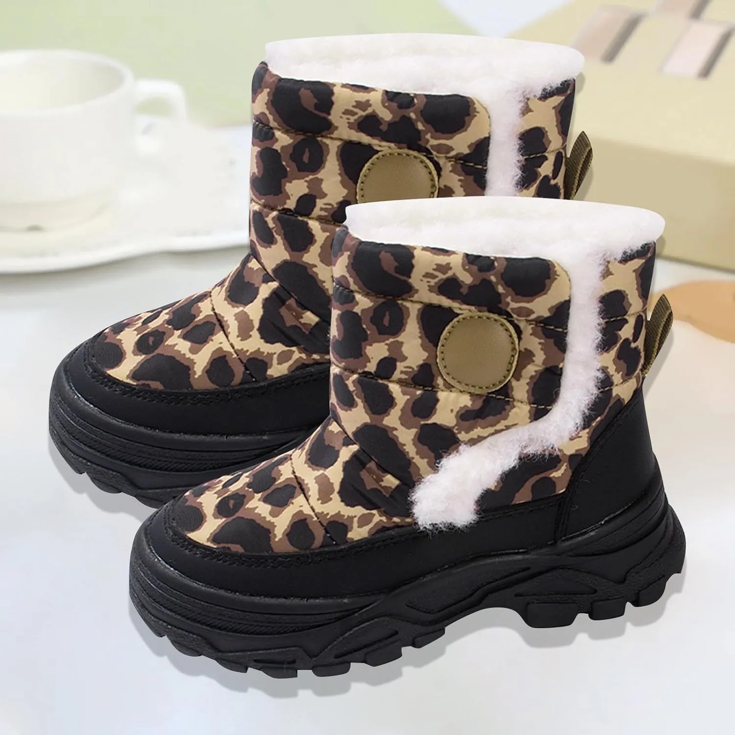 Boys Girls Winter Snow Boots Toddler Warm Fur Lined Boots Kids Non Slip Plush Ankle Mid Booties Outdoor Walking Shoes