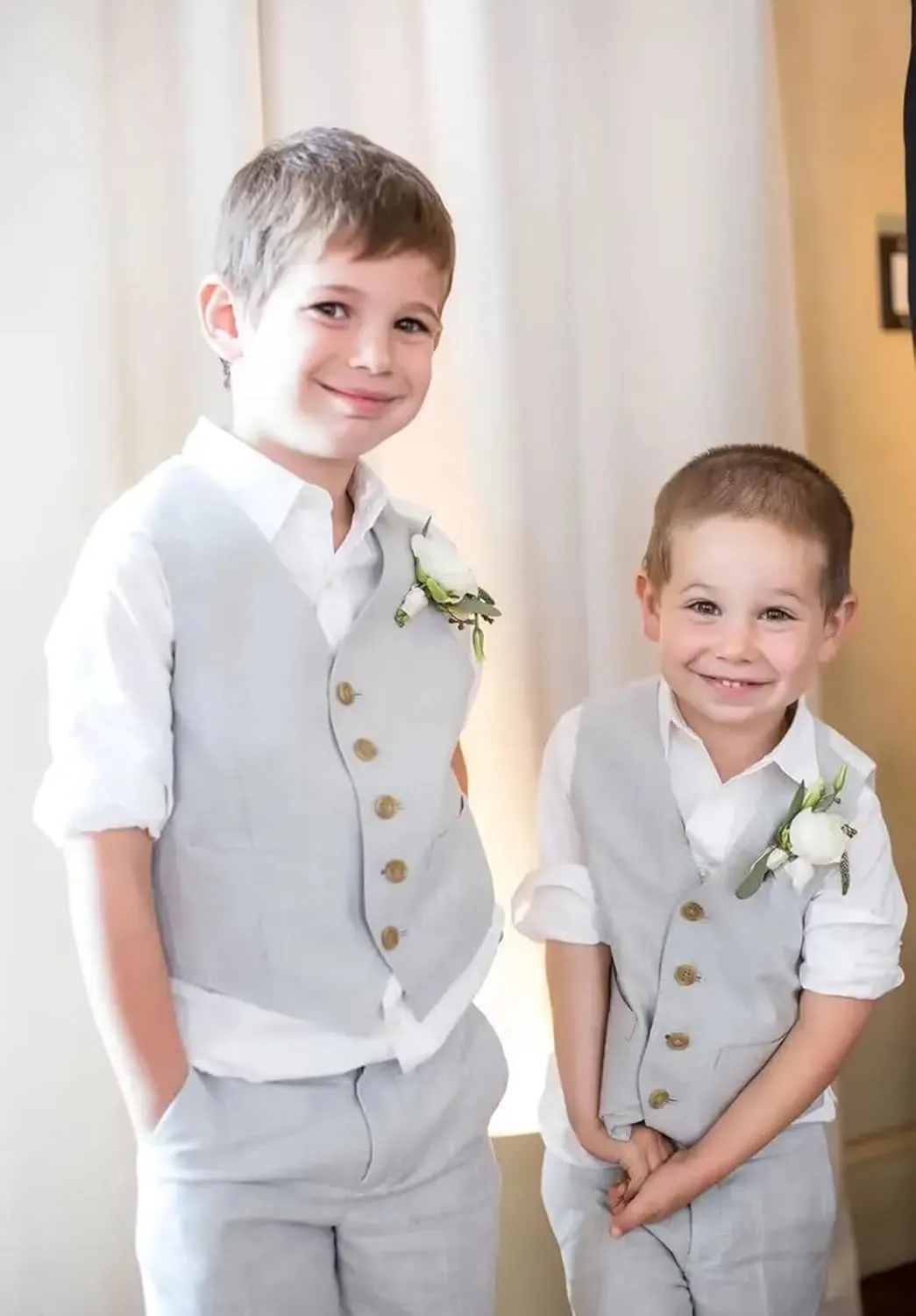 Boys Linen Shorts Suit Summer Vest Suit Set for Boys Slim Fit Formal 3 Piece Kids Tuxedo Beach Wedding Outfit with Tie
