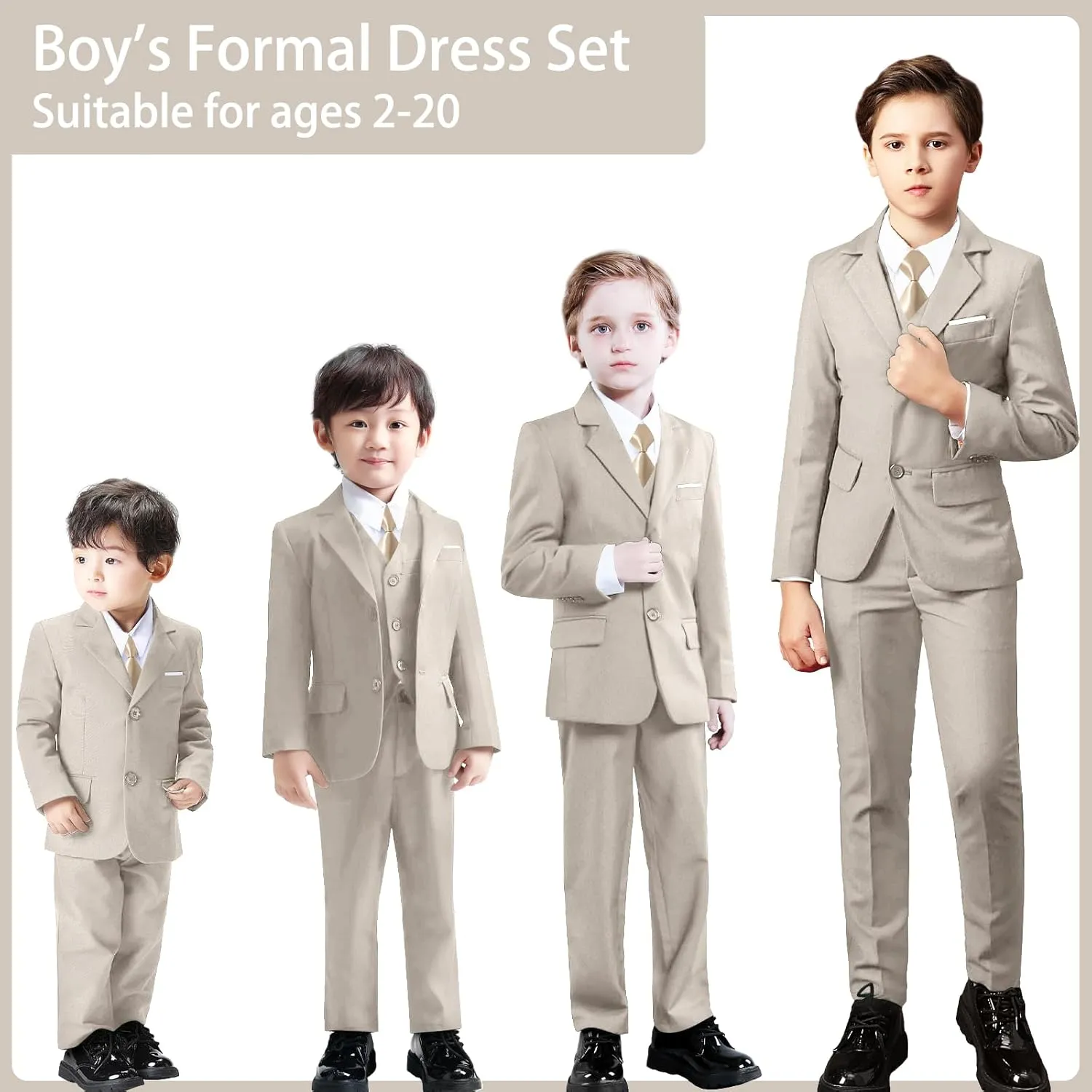Boys Suit Slim Fit 5 Piece for Kids Toddler Suit Wedding Outfit for Teenage Boys Formal Tuxedo Set