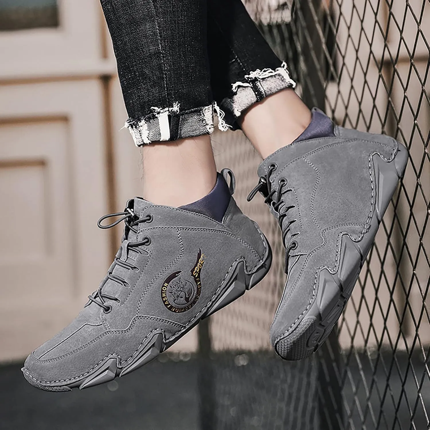 Breathable & Comfortable Sneaker New Spring and Men's Suede Korean High Top Short Boots Shoe
