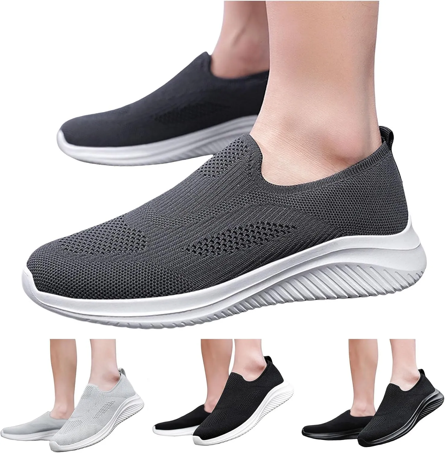 Breathable Mesh Men's Slip on Sneakers Lightweight Comfortable Non Slip Running Shoes with Cushioned Midsole for Gym, Jogging & Casual Wear Fashionable New Pattern Couple Sneaker