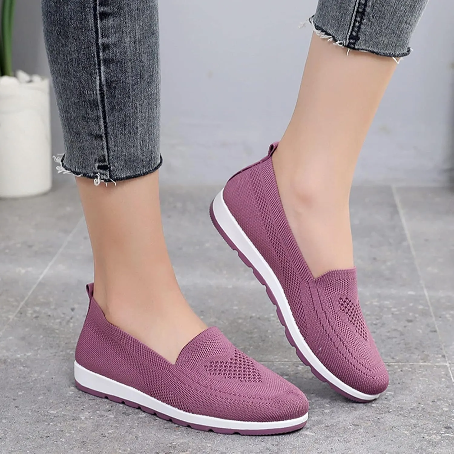 Casual Boat Shoes for Women Slip On Breathable Comfortable Lightweight Classic Comfort Flat Fashion Sneakers Non Slip Air Cushioned Casual Tennis Walking Sports Shoes for Gym Travel