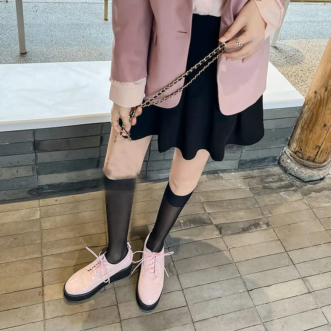 ClassicSter Women's Platform Lace Up Patent Leather Wingtips Round Toe Casual Oxford Shoes Brogues