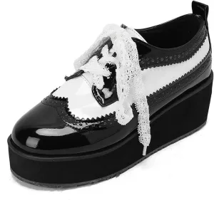 ClassicSter Women's Platform Lace Up Patent Leather Wingtips Round Toe Casual Oxford Shoes Brogues