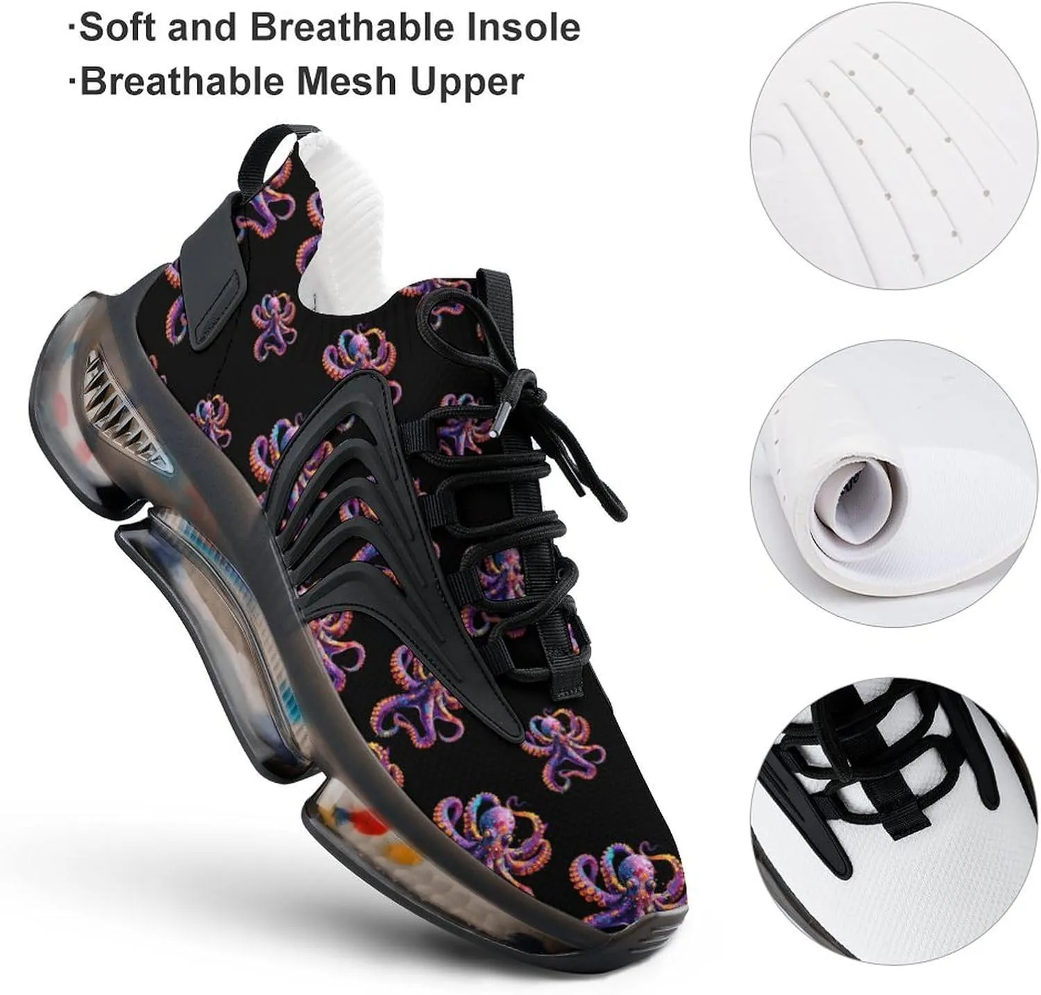 Colorful Octopus Men's Running Shoes Lightweight Walking Shoe Breathable Sneaker