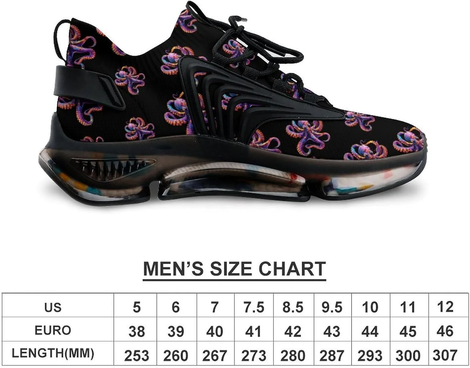 Colorful Octopus Men's Running Shoes Lightweight Walking Shoe Breathable Sneaker