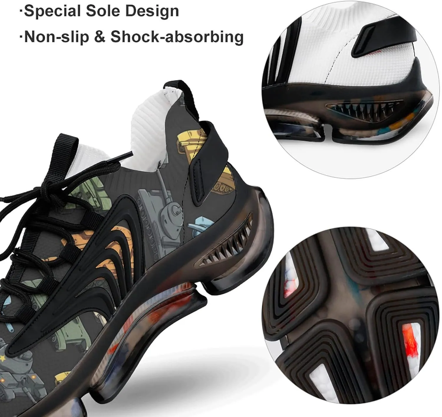 Colorful Tanks Men's Running Shoes Lightweight Walking Shoe Breathable Sneaker