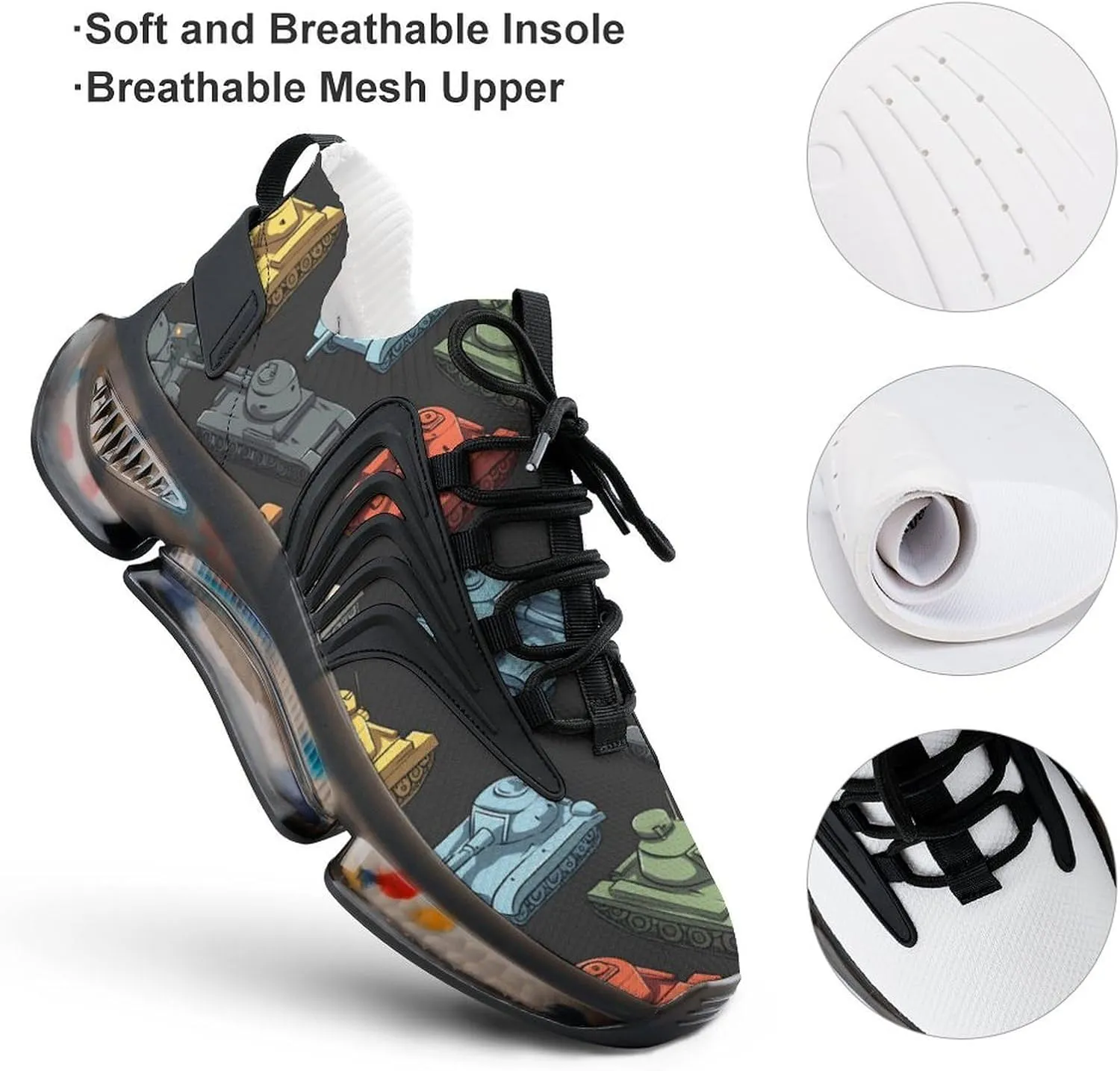 Colorful Tanks Men's Running Shoes Lightweight Walking Shoe Breathable Sneaker