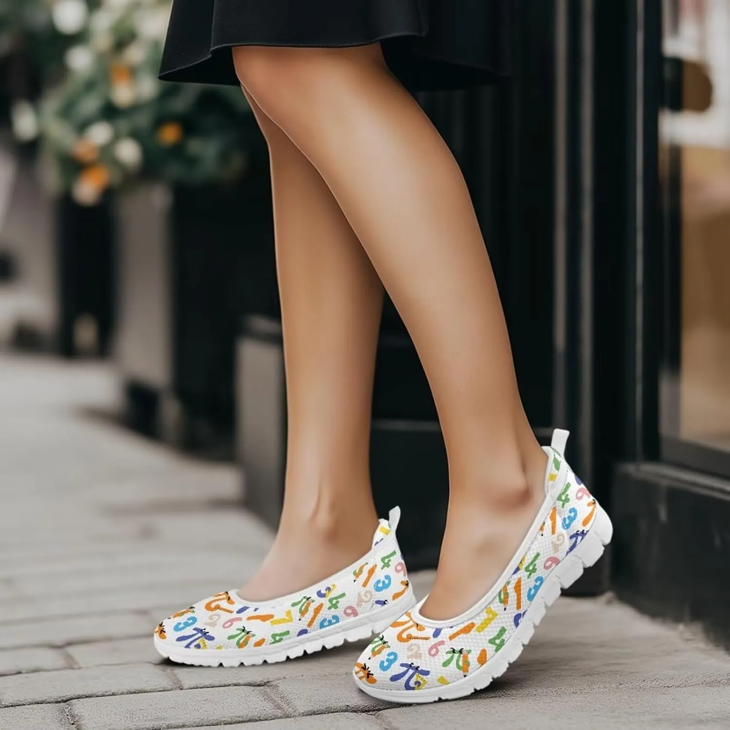 Creative Formula Print Womens Flats Comfortable Dressy Lightweight Slip On Ballet Shoes Round Toe Walking Casual Sneakers Everyday Wear