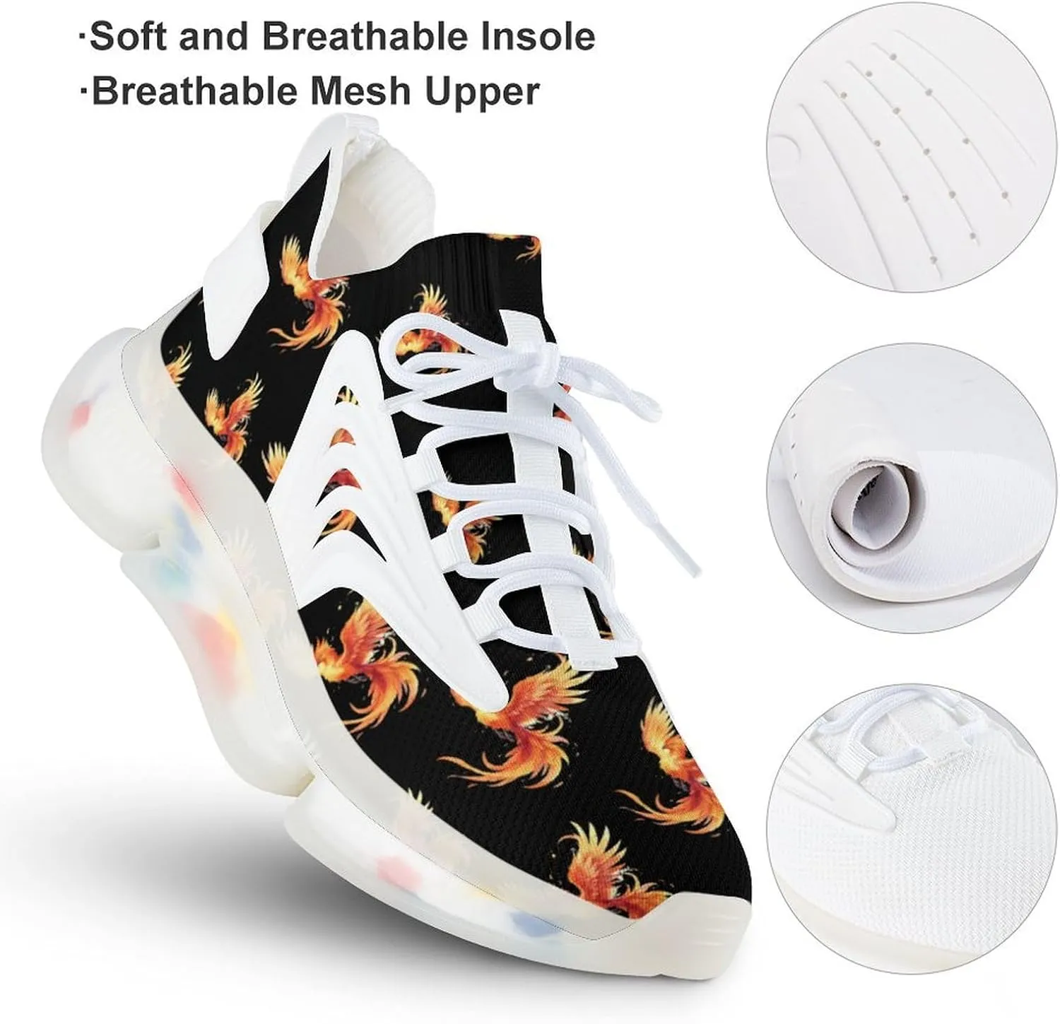 Cute Phoenix Men's Running Shoes Lightweight Walking Shoe Breathable Sneaker