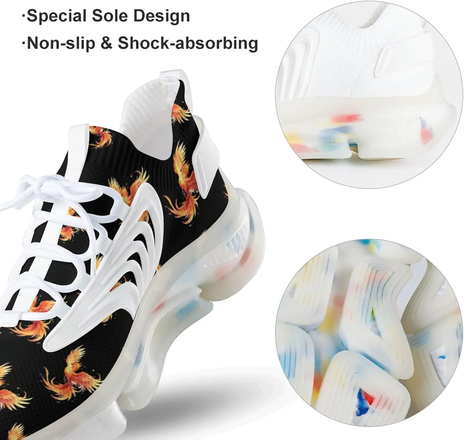 Cute Phoenix Men's Running Shoes Lightweight Walking Shoe Breathable Sneaker