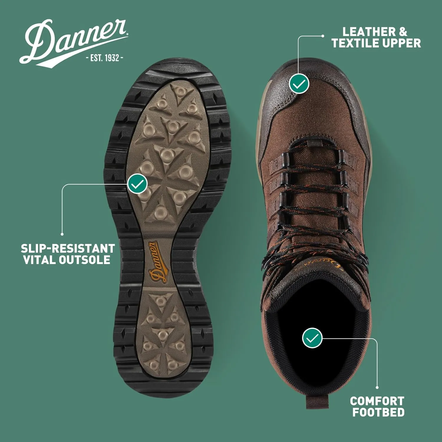 Danner Vital Trail 5 Hiking Boots for Men - Waterproof, Abrasion-Resistant Leather and Textile, with Shock-Absorbing Midsole and Traction Outsole