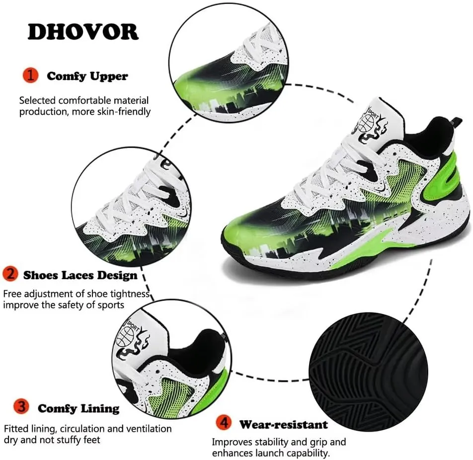 DHOVOR Boys Basketball Shoes Youth Fashion Basketball Sneakers Kids Running Shoes Indoor and Outdoor (Little Kid/Big Kid)