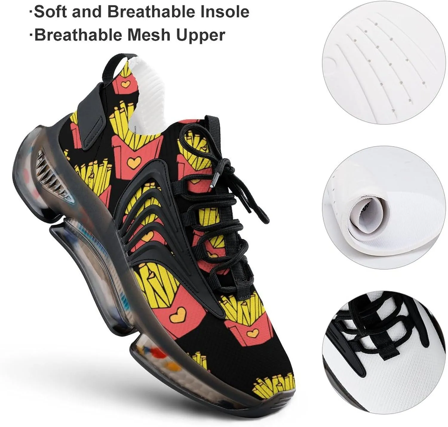 French Fries Men's Running Shoes Lightweight Walking Shoe Breathable Sneaker