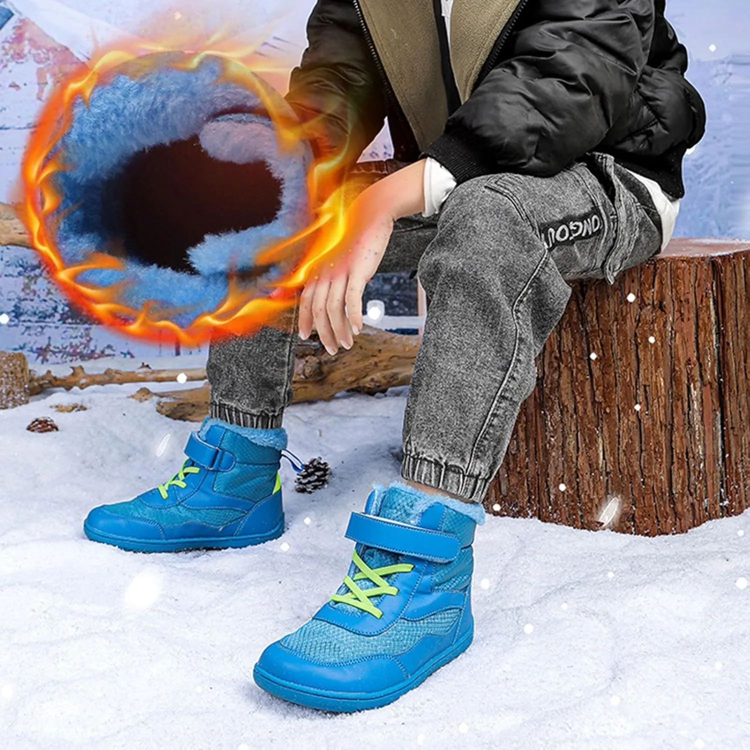 Girls Boys Barefoot Boots Shoes Kids Waterproof Ankle Winter Snow Boot Wide Toe Box Kids Barefoot Winter Boots Non Slip