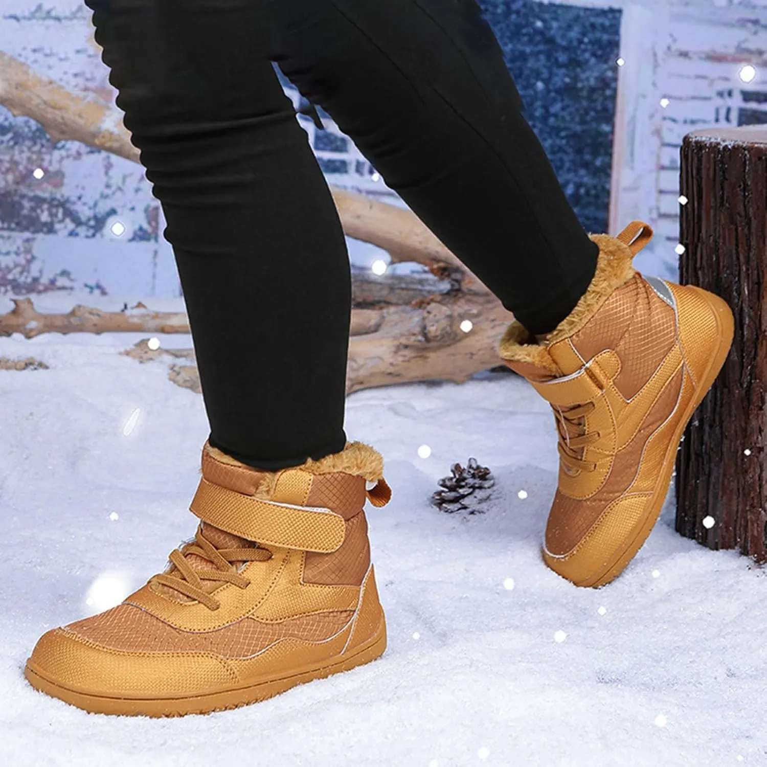 Girls Boys Barefoot Boots Shoes Kids Waterproof Ankle Winter Snow Boot Wide Toe Box Kids Barefoot Winter Boots Non Slip