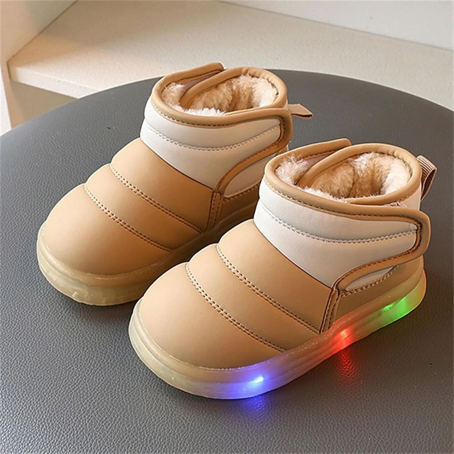 Girls Boys Snow Boots Toddler Kids Fur Lined Warm Winter Boots Light Up Snow Shoes Ankle Booties Outdoor Walking Shoes
