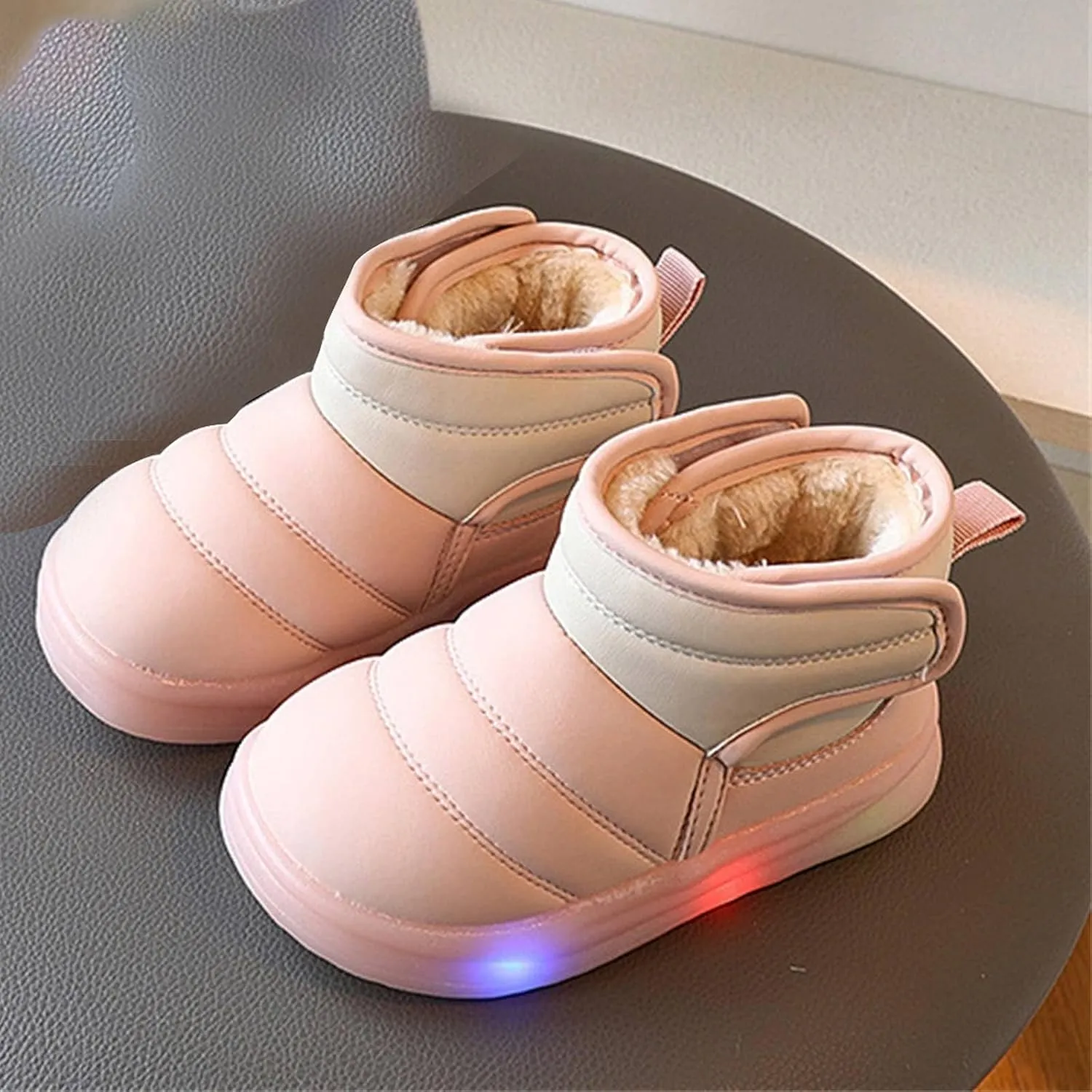 Girls Boys Snow Boots Toddler Kids Fur Lined Warm Winter Boots Light Up Snow Shoes Ankle Booties Outdoor Walking Shoes