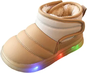 Girls Boys Snow Boots Toddler Kids Fur Lined Warm Winter Boots Light Up Snow Shoes Ankle Booties Outdoor Walking Shoes