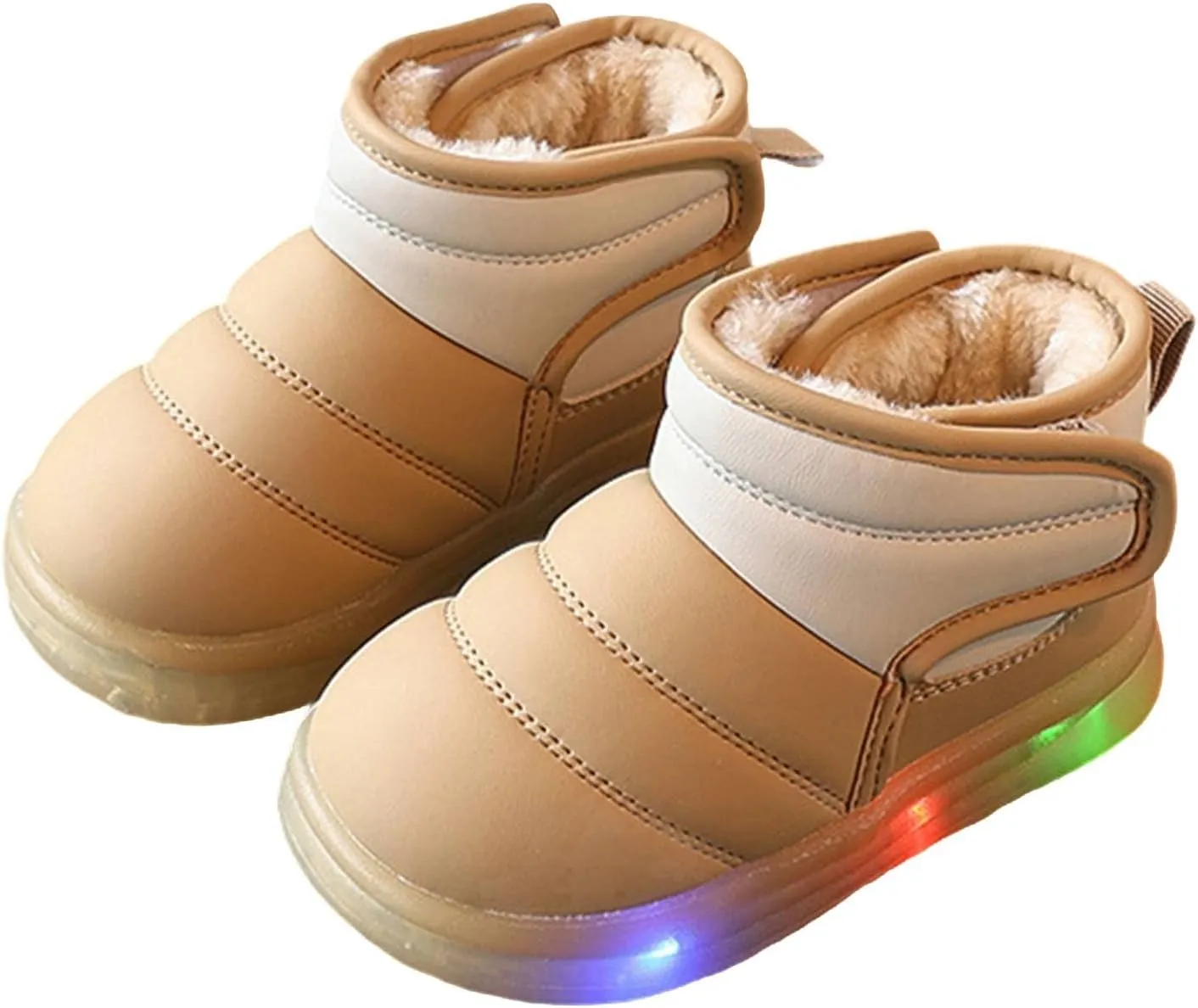 Girls Boys Snow Boots Toddler Kids Fur Lined Warm Winter Boots Light Up Snow Shoes Ankle Booties Outdoor Walking Shoes