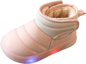 Girls Boys Snow Boots Toddler Kids Fur Lined Warm Winter Boots Light Up Snow Shoes Ankle Booties Outdoor Walking Shoes