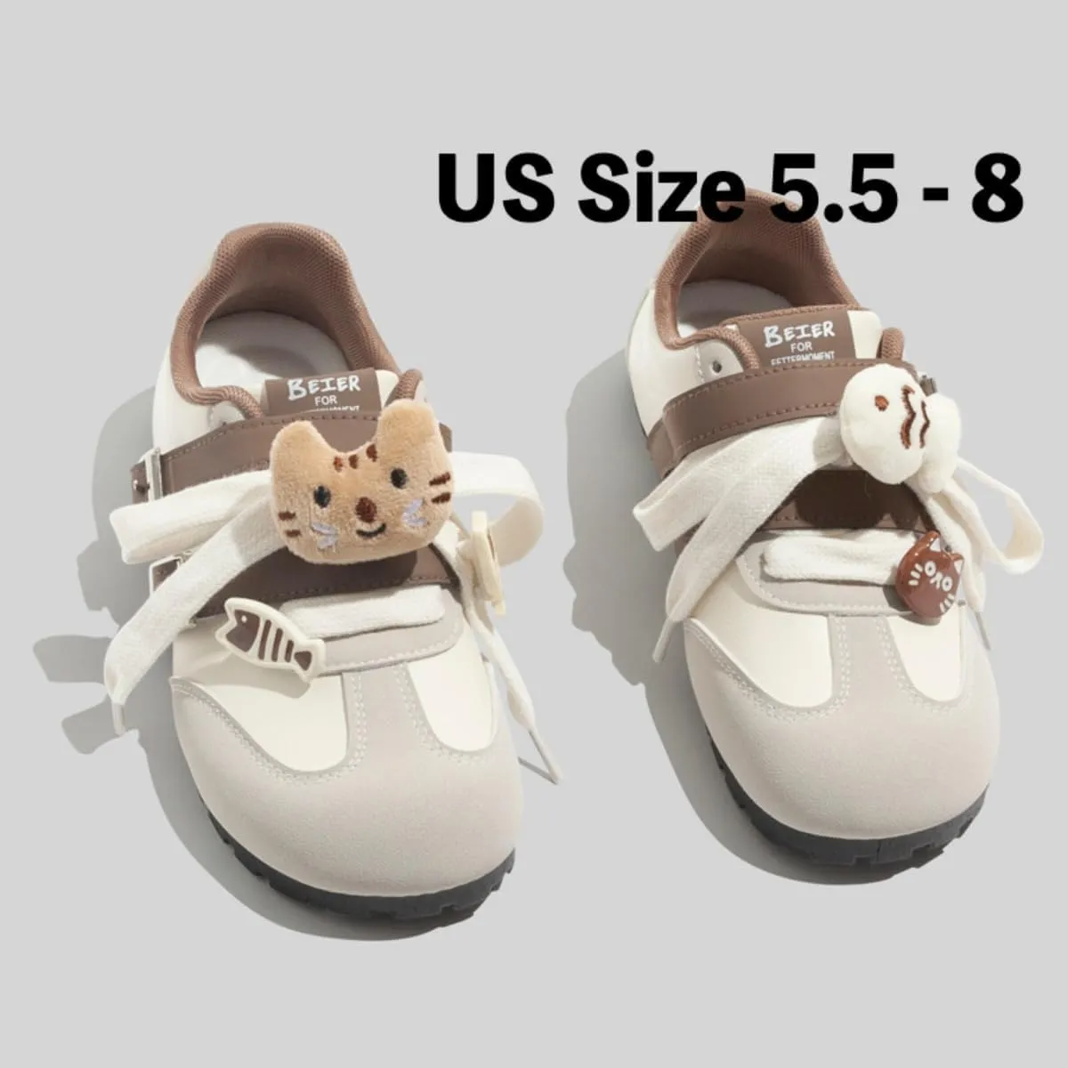 Girls Y2K Cute Teen Training Sneakers Hook & Loop Sticky Force Shoes for Students All Season Everyday Style with Kitty Animal Charms
